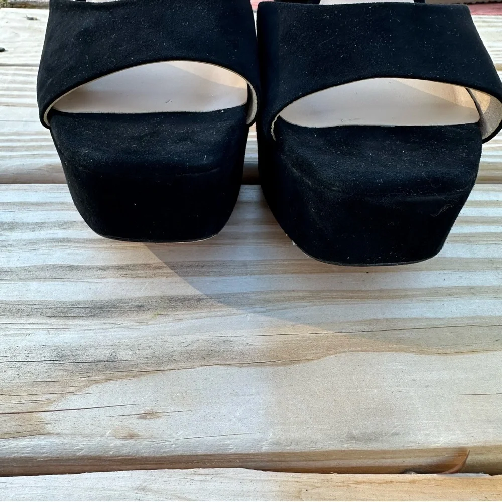 ​Antonio Melani Black Suede Platform Block Heels Ankle Strap Sandals Size 10